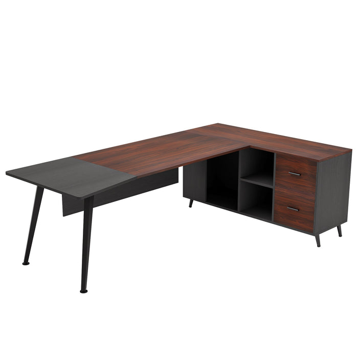 L-Shaped Computer Desk, 87” Executive Desk with 51” File Cabinet Tribesigns