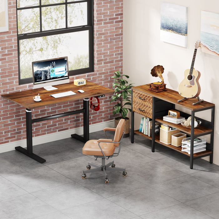 L-Shaped Computer Desk, Height Adjustable Standing Desk with Cabinet Tribesigns