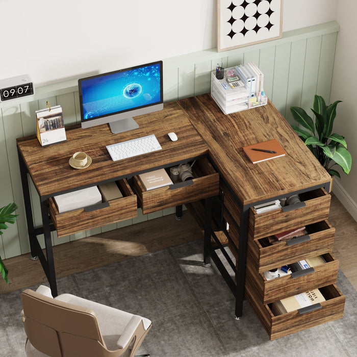 L-Shaped Desk with 6 Drawers, 47" Computer Corner Desk with Storage Tribesigns