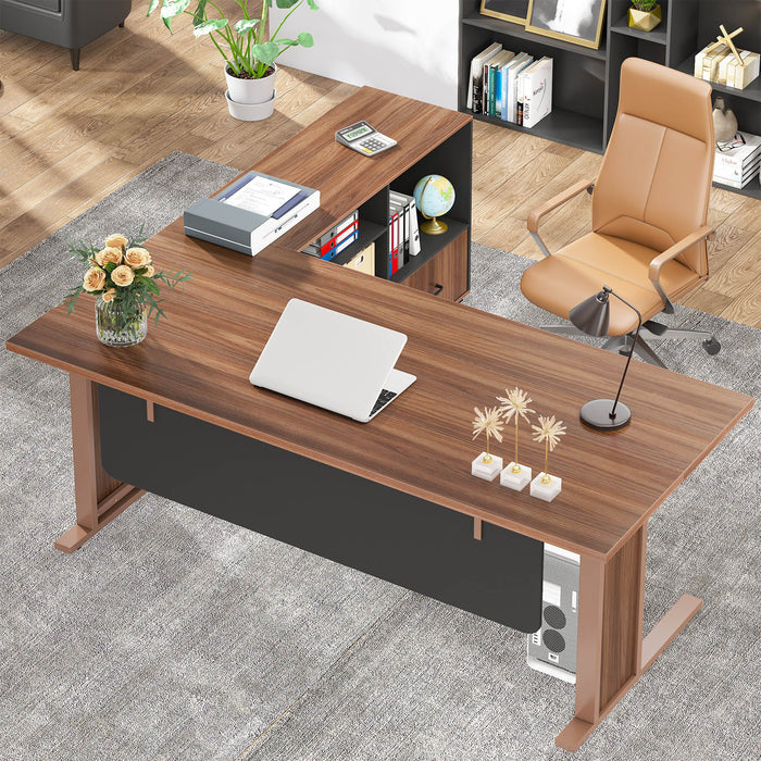Large L-Shaped Desk, 63" Executive Computer Desk with Mobile File Cabinet Tribesigns