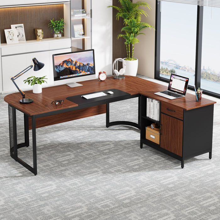 Large L-Shaped Desk, 63" Executive Desk with 31" Drawer Cabinet Tribesigns
