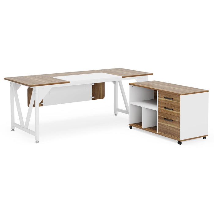 Large L-Shaped Desk, 70.8" Executive Desk with 35.4" File Cabinet Tribesigns