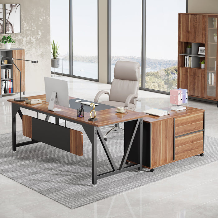 Large L-Shaped Desk, 70.8" Executive Desk with 35.4" File Cabinet Tribesigns