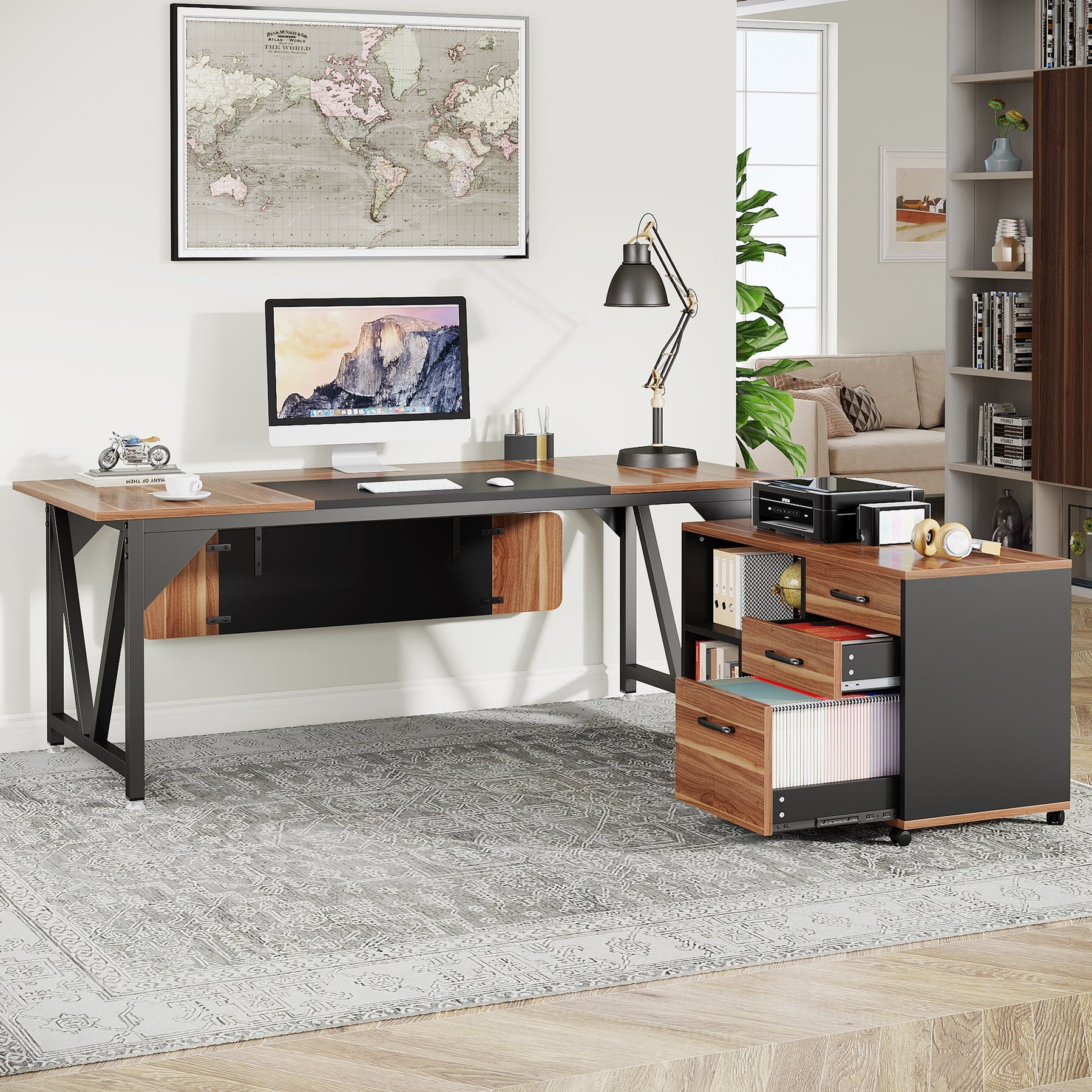 Tribesigns 70.8'' L-Shaped Executive Desk With 35.4" File Cabinet