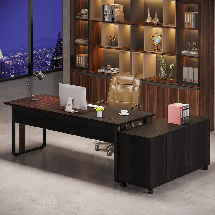 Large L-Shaped Desk, 70.8" Executive Desk with 47" Mobile File Cabinet Tribesigns