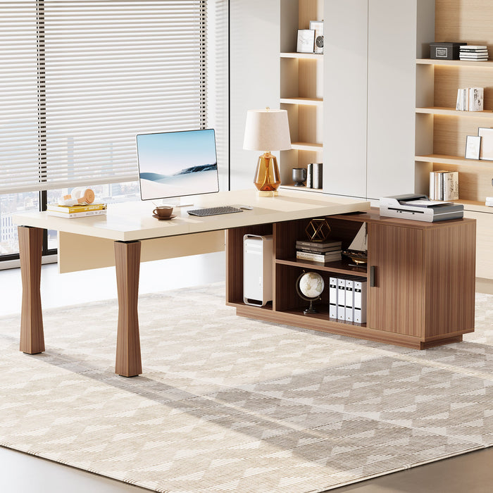 Large L-Shaped Desk, 71-Inch Executive Desk Computer Table with Cabinet Tribesigns