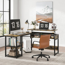 Tribesigns L-Shaped Desk Sit to Stand Corner Computer Desk with Lift Top