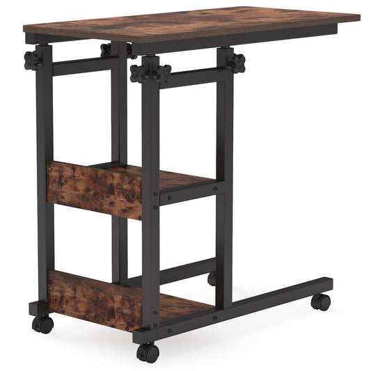 Mobile C Table, Height Adjustable Side Table with Storage Shelves Tribesigns