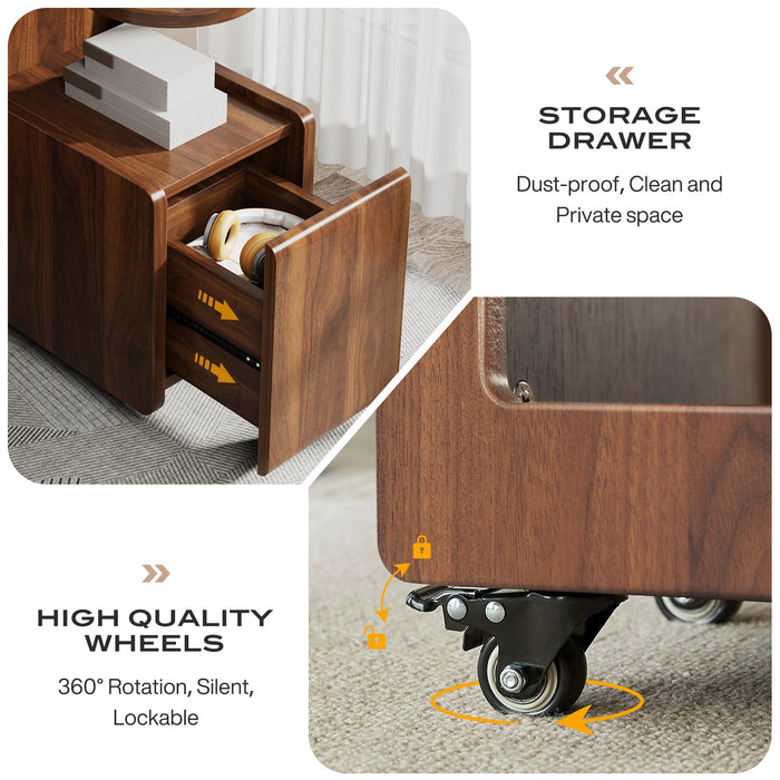 Mobile End Table with Storage Drawer, Narrow Side Table with Wheels Tribesigns