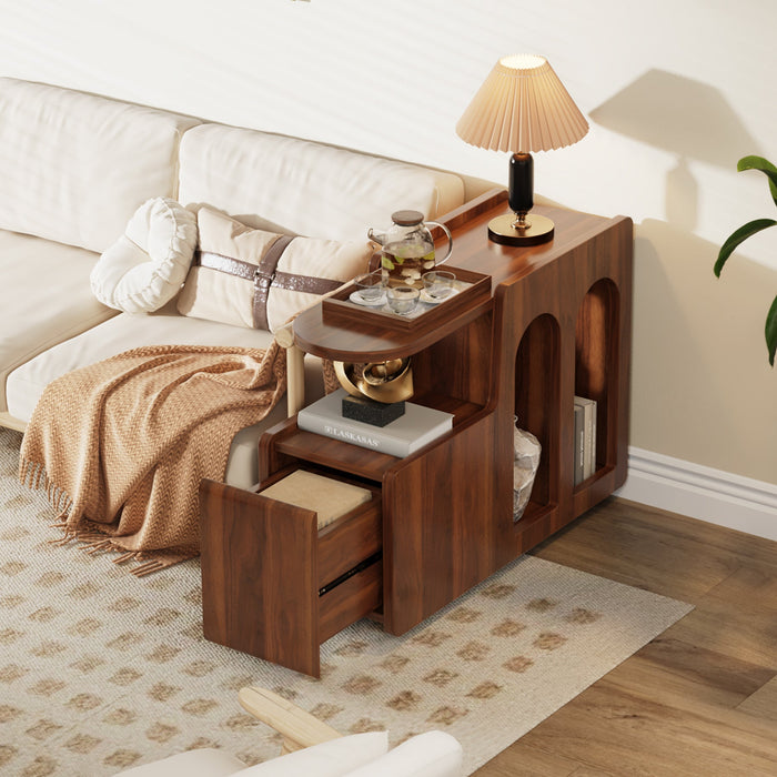 Mobile End Table with Storage Drawer, Narrow Side Table with Wheels Tribesigns