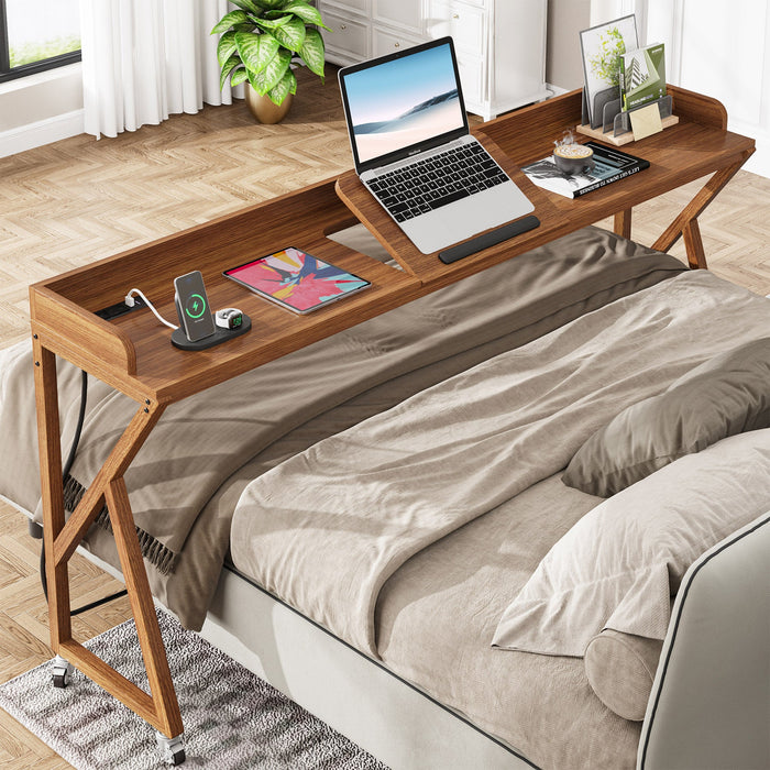 Mobile Overbed Table, 70.9" Queen Size Bed Table with Adjustable Tilt Board Tribesigns