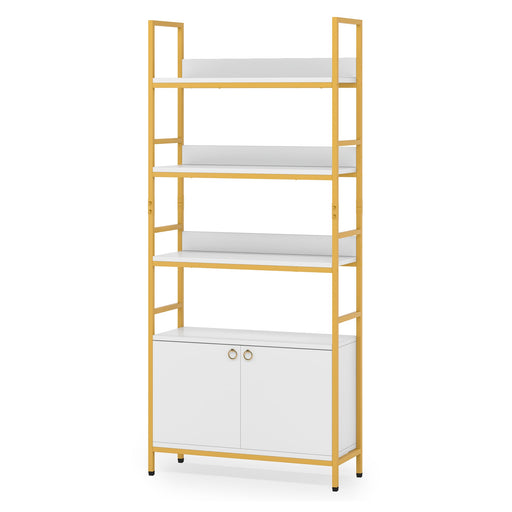 Modern Bookshelf with Door, 4-Tier Etagere Bookcase with Storage Cabinet Tribesigns