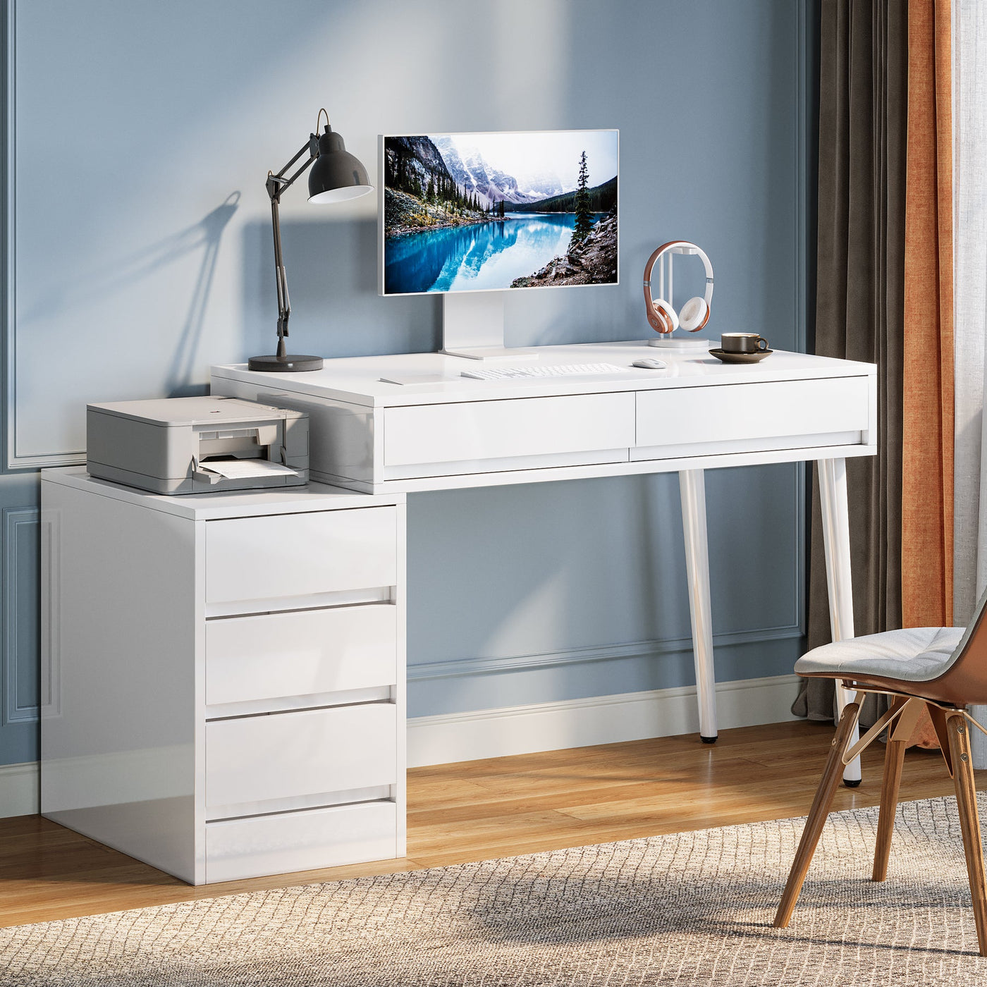 Curated visual reference: Gallery Detail: Tribesigns Modern Computer Desk Writing Table With 5 Storage Drawers
