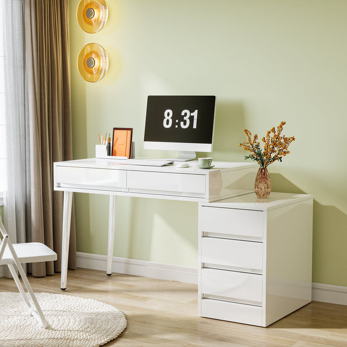Modern Computer Desk Home Office Desk with 5 Storage Drawers Tribesigns
