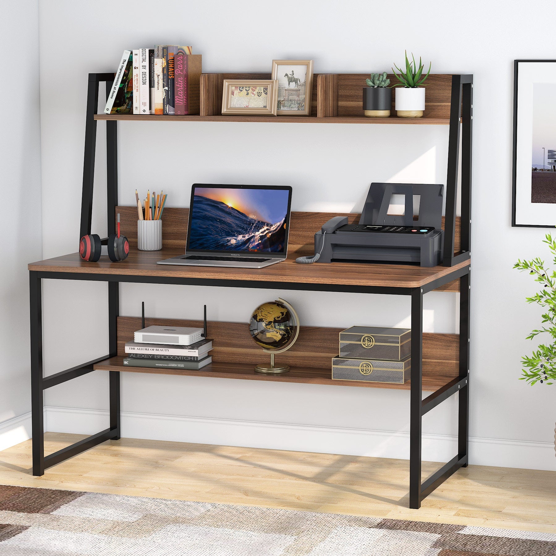 Tribesigns Computer Desk, Home Office Desk with Hutch & Storage Shelf