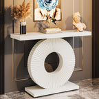 Modern Console Table 40" Wood Sofa Table with Geometric Base Tribesigns White