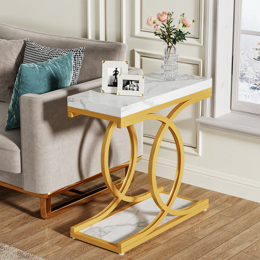Modern End Table, Faux Marble Side Table Bedside Accent Table Tribesigns