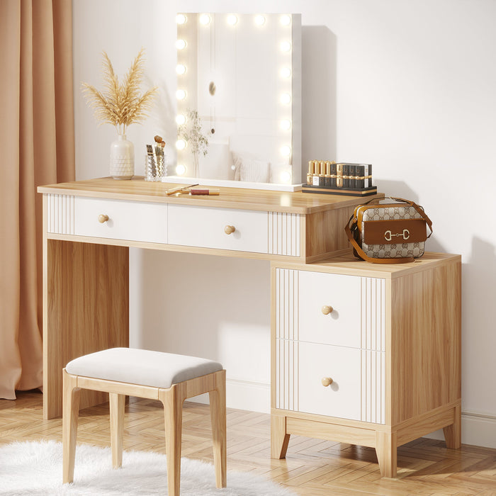 Modern Makeup Vanity Desk Dressing Table with 4 Drawers & Lighted Mirror Tribesigns