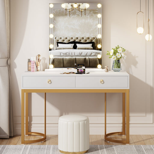 Modern Makeup Vanity with 2 Drawers, 47" Vanity Desk with 24" Mirror Tribesigns