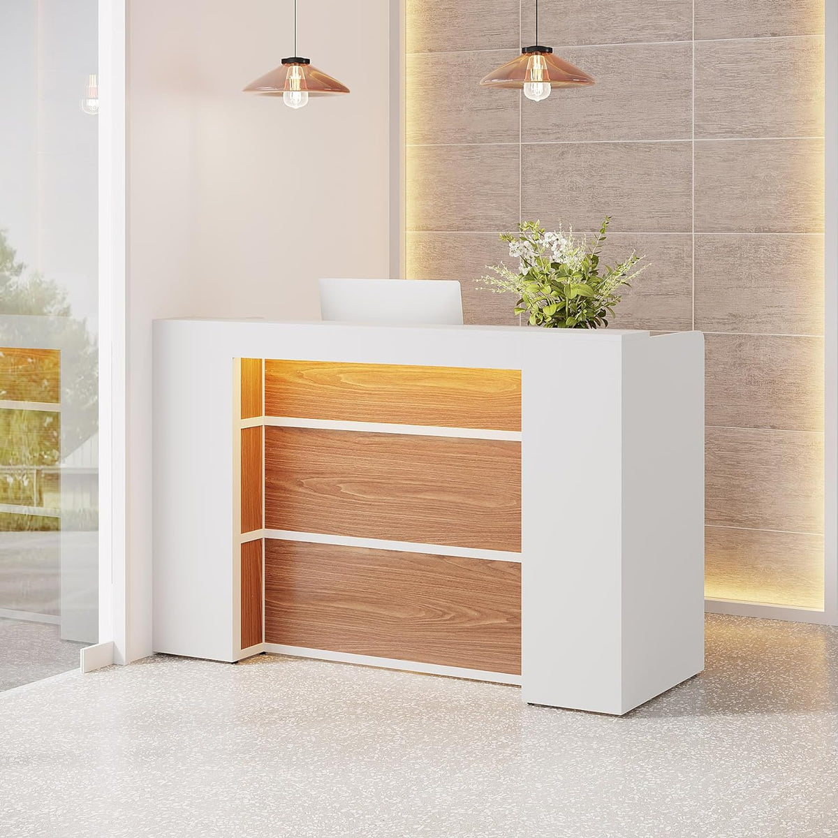 Tribesigns Reception Desk, Reception Counter Table Front Desk with LED ...