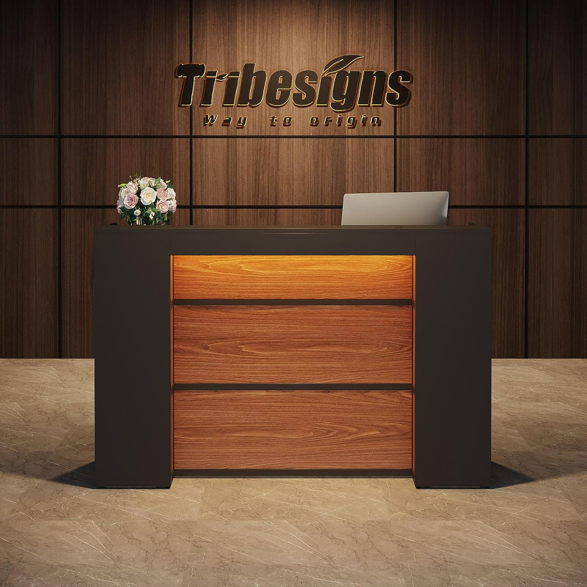 Modern Reception Desk with LED Lights, Front Desk Counter-Tribesigns