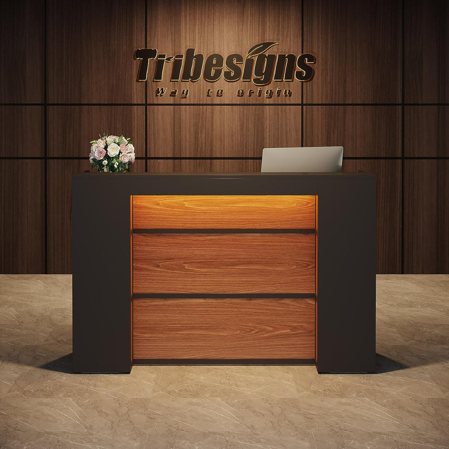 Modern Reception Desk with LED Lights, Front Desk Counter-Tribesigns
