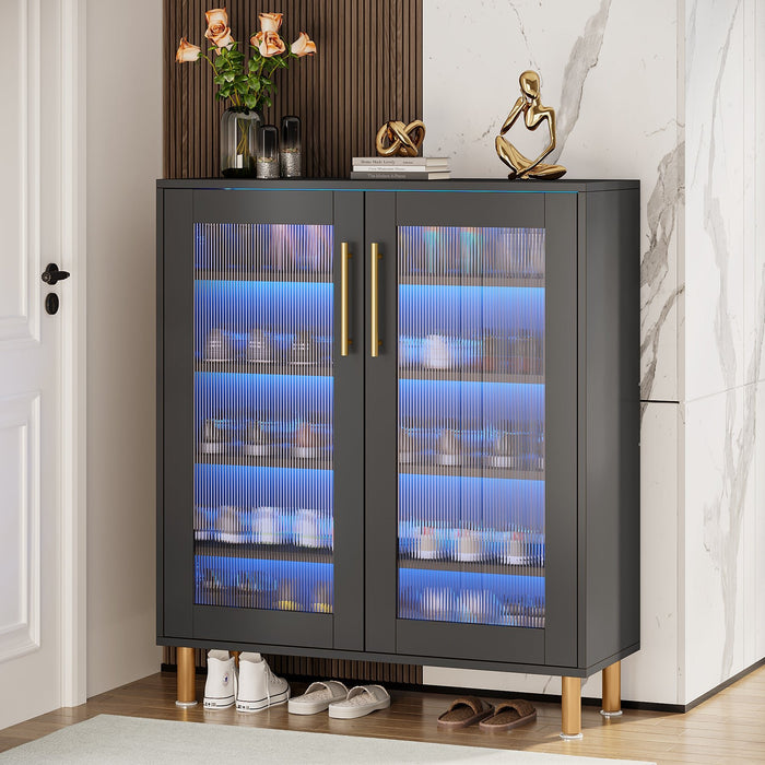 Modern Shoe Cabinet, 5-Tier Shoe Organizer with LED Light & Acrylic Doors Tribesigns
