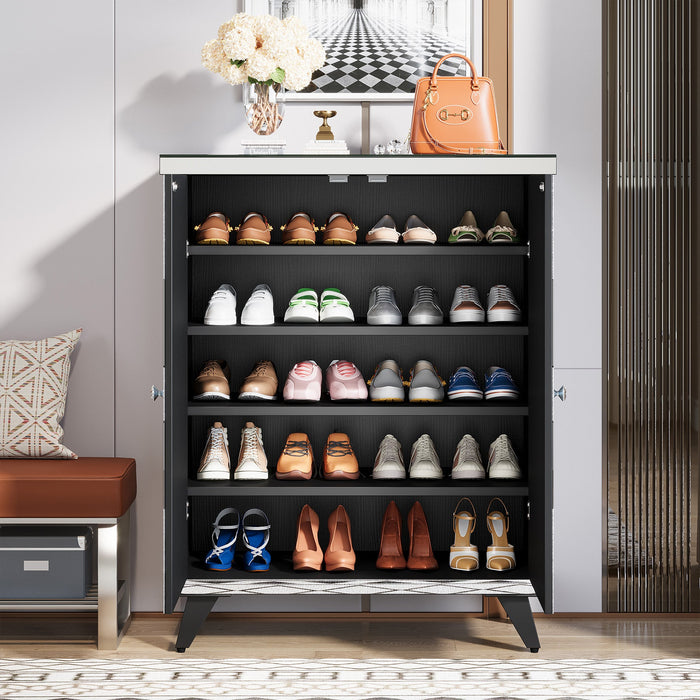 Modern Shoe Cabinet Entryway Shoe Organizer with Mirrored Doors Tribesigns