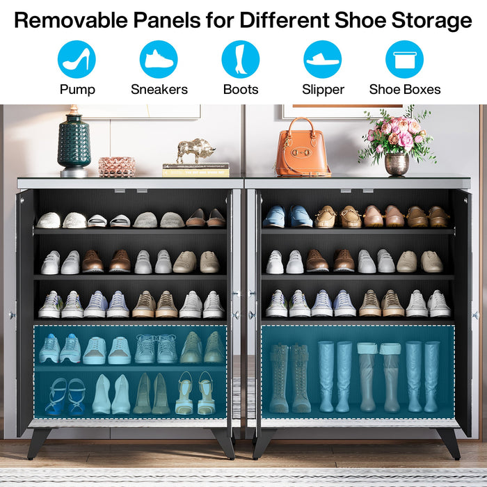 Modern Shoe Cabinet Entryway Shoe Organizer with Mirrored Doors Tribesigns