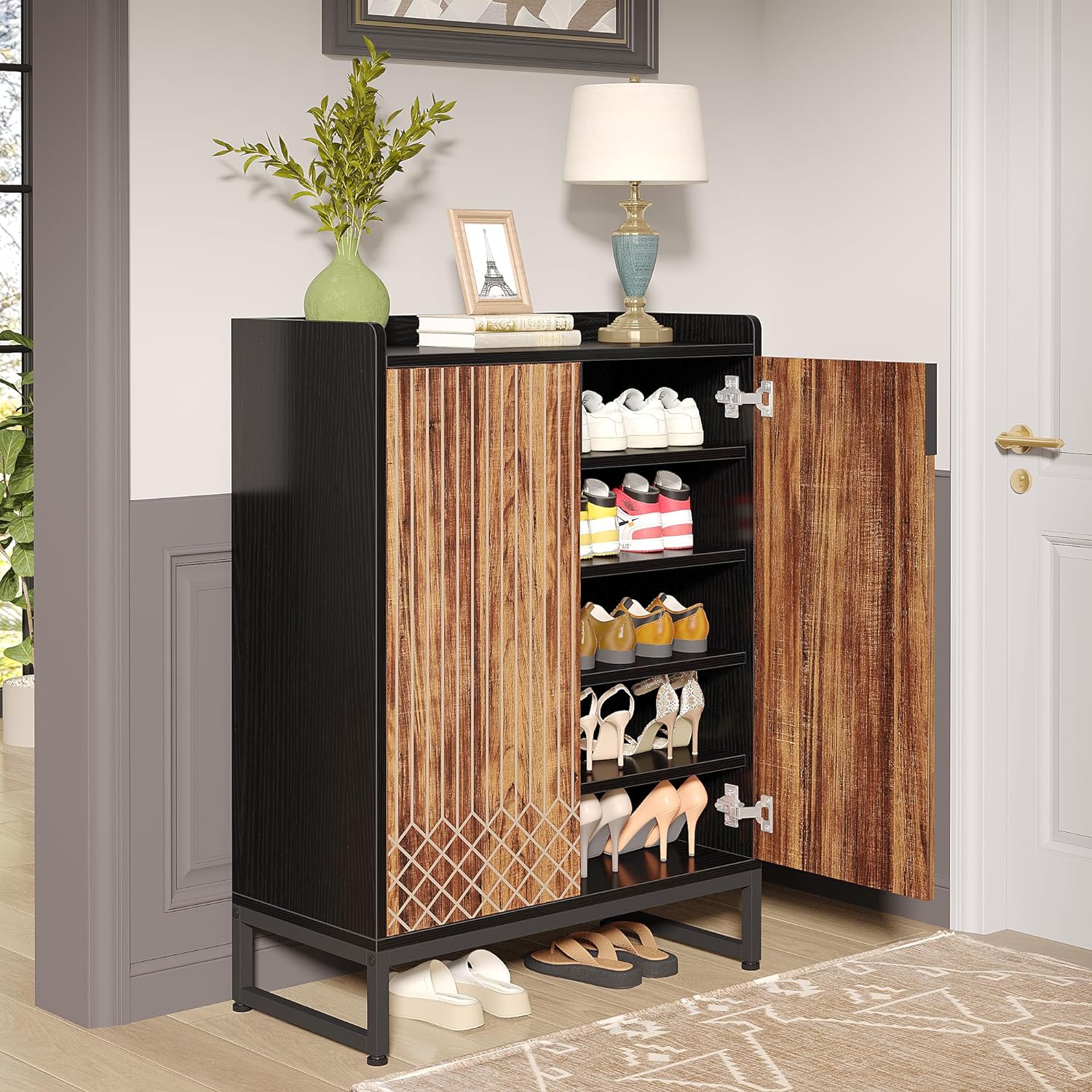 Shoe Cabinet with Doors, 5-Tier Modern Shoe Rack-Tribesigns