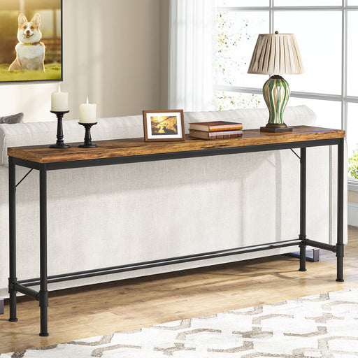 Extra Long Sofa Console Table with Storage Shelves Brown Entryway