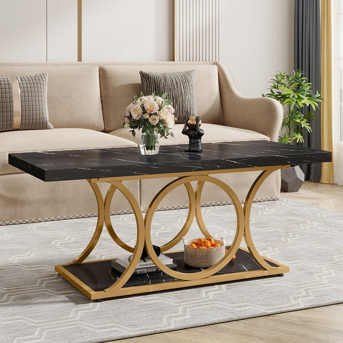 Rectangle Coffee Table, 47.24" Center Table with Faux Marble Top Tribesigns