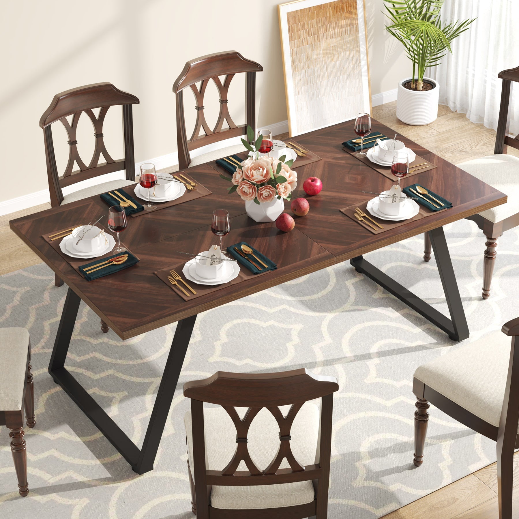 Tribesigns Dining Table, 63" Rectangle Farmhouse Kitchen Table for 6