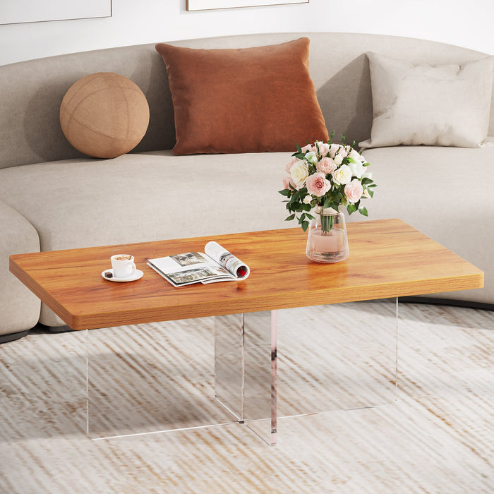 Rectangular Coffee Table, 41" Center Table with Acrylic Base Tribesigns