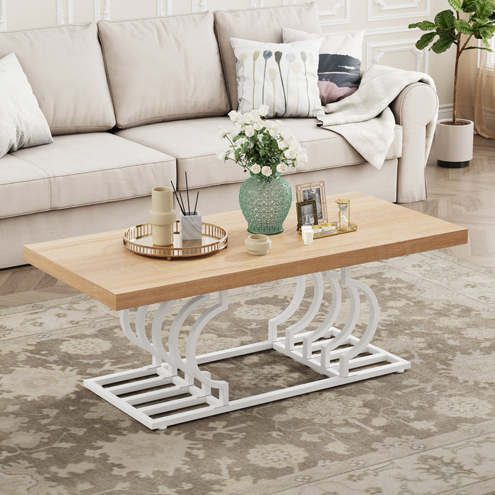 Rectangular Coffee Table, 47" Faux Marble Cocktail Table with Geometric Frame Tribesigns