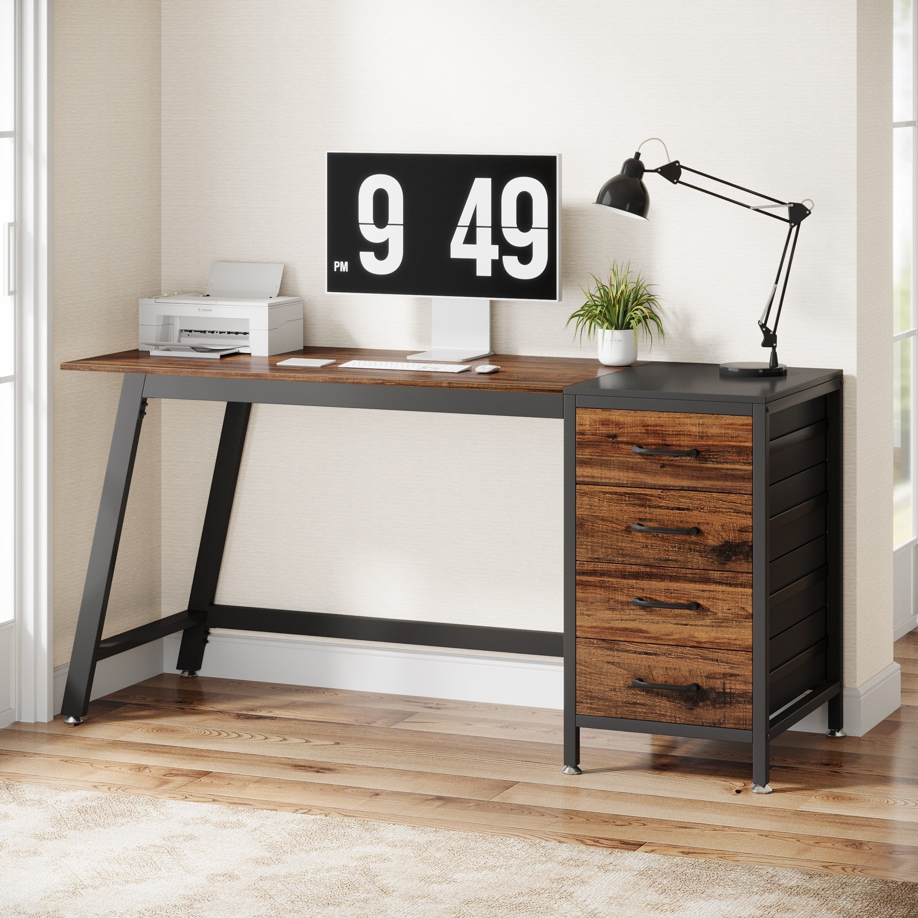 47 Inch Computer Desk with Reversible Printer Shelf Writing Study