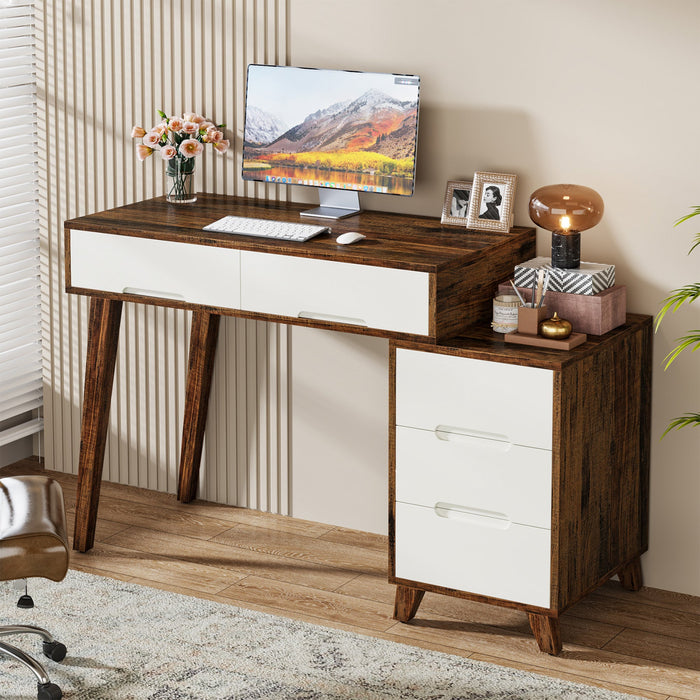 Reversible Computer Desk Writing Table with 5 Drawers Tribesigns