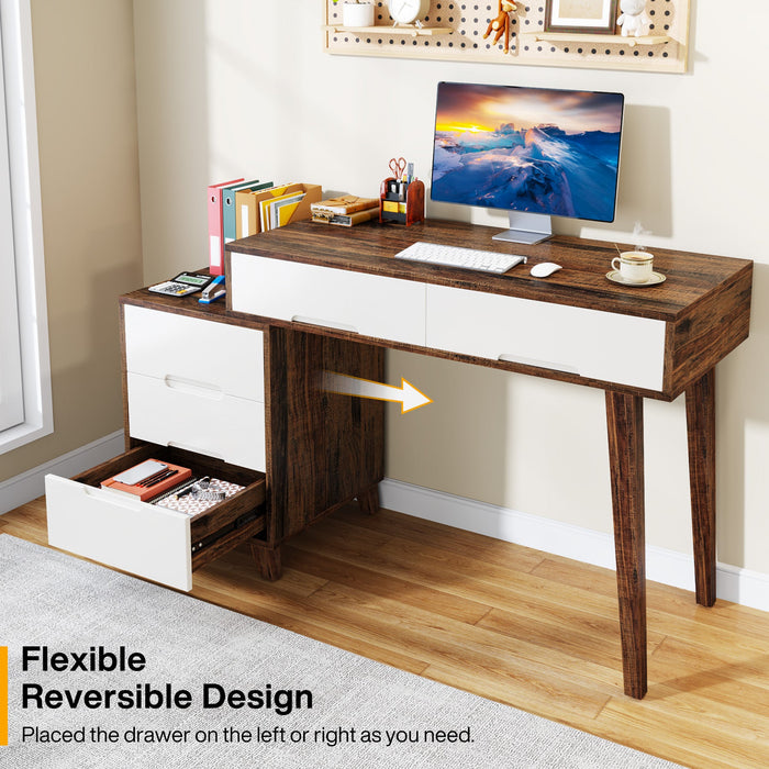 Reversible Computer Desk Writing Table with 5 Drawers Tribesigns