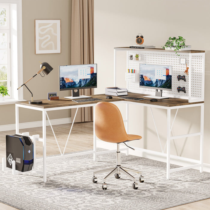 Reversible L-Shaped Desk, 2 IN 1 Two Person Computer Desk with Hutch Tribesigns