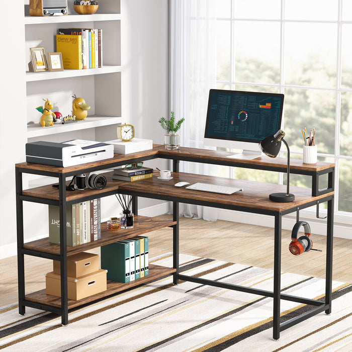 Reversible L-Shaped Desk, 53" Corner Desk with Shelves and Monitor Stand Tribesigns