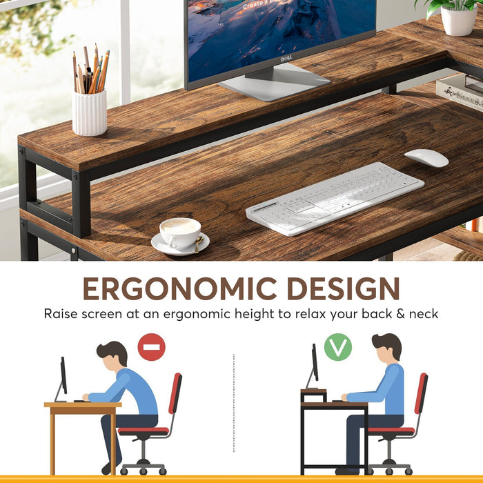 Reversible L-Shaped Desk, 53" Corner Desk with Shelves and Monitor Stand Tribesigns