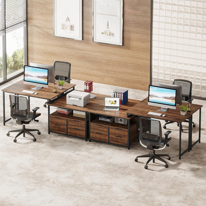 Reversible L-Shaped Desk, Corner Computer Desk with Drawers & Shelves Tribesigns