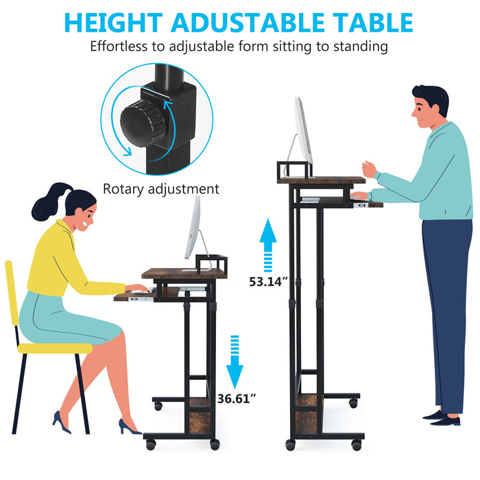 Rolling Height Adjustable Desk, Portable Standing Desk with Keyboard Tray Tribesigns