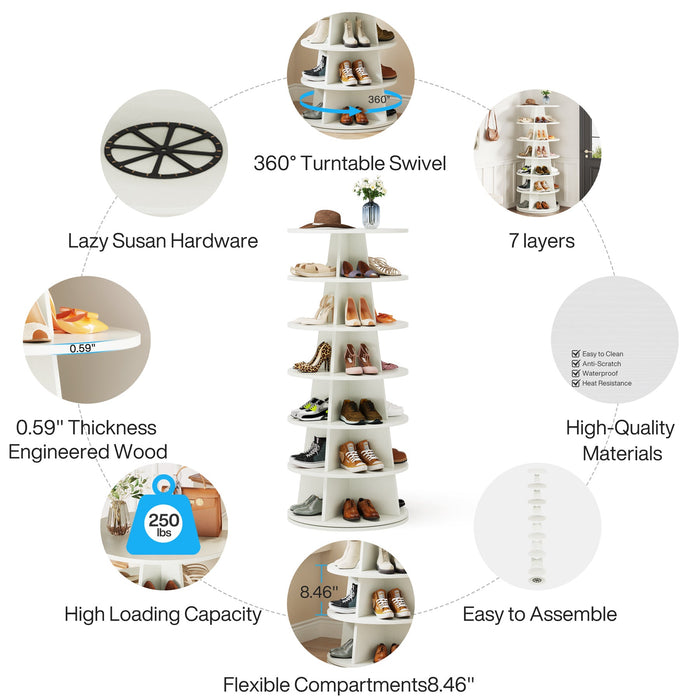Rotating Shoe Rack, 7-Tier Revolving 24 Pairs Shoe Storage Shelf Tower Tribesigns