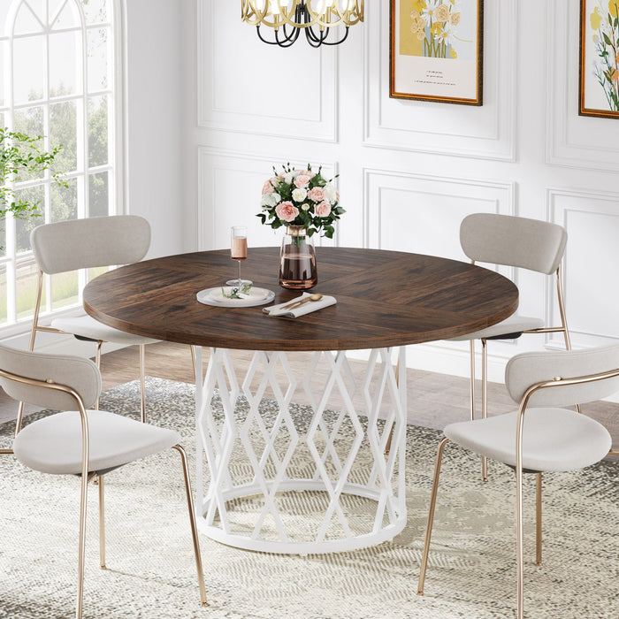 Round Dining Table for 4-6, 47.2" Circle Kitchen Dinner Table with Metal Base Tribesigns