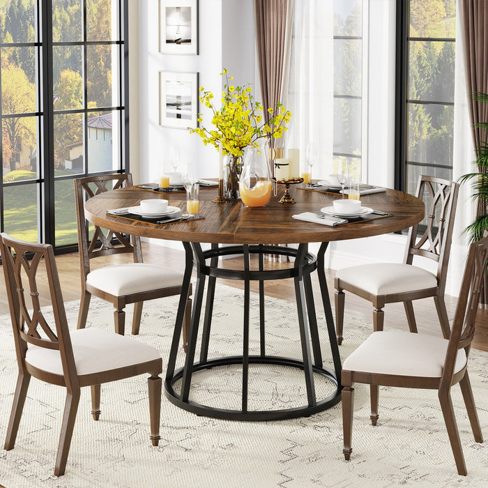 Round Dining Table for 4 People, 47.2" Kitchen Dinner Table with Metal Base Tribesigns