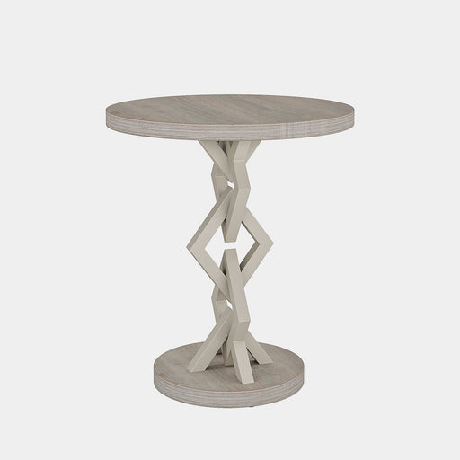 Round End Table, 2-Tier Wood Side Table with Pedestal Tribesigns