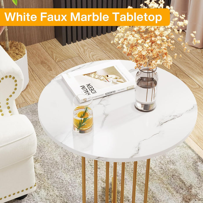 Round End Table, Modern Side Table with Faux Marble Tabletop Tribesigns