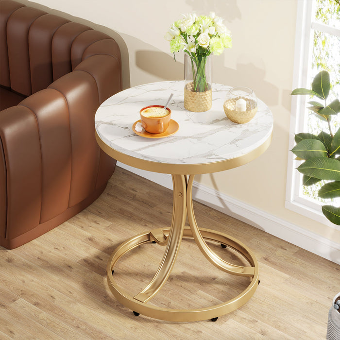 Round End Table, Modern Side Table with White Faux Marble Top Tribesigns