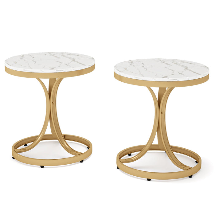 Round End Table, Modern Side Table with White Faux Marble Top Tribesigns